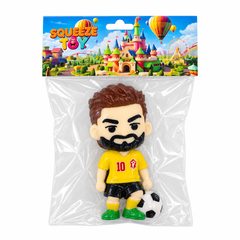 Squeeze Toy Soccer Player Figure - Brown-Haired Bearded Yellow No.10 With Football | AL1097