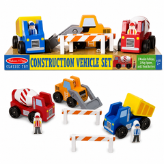 Melissa & Doug Wooden Construction Vehicle Set – 24 Pieces | AL592-3
