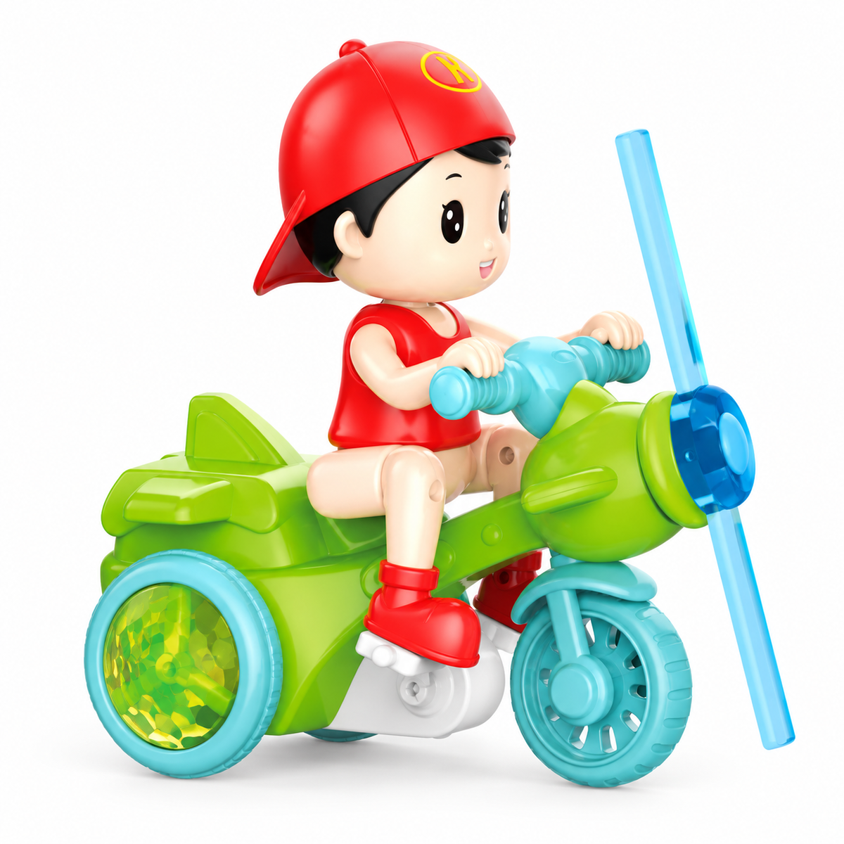 HK Stunt Tricycle Toy with Music Light & Rotating Propeller - Green | 669B