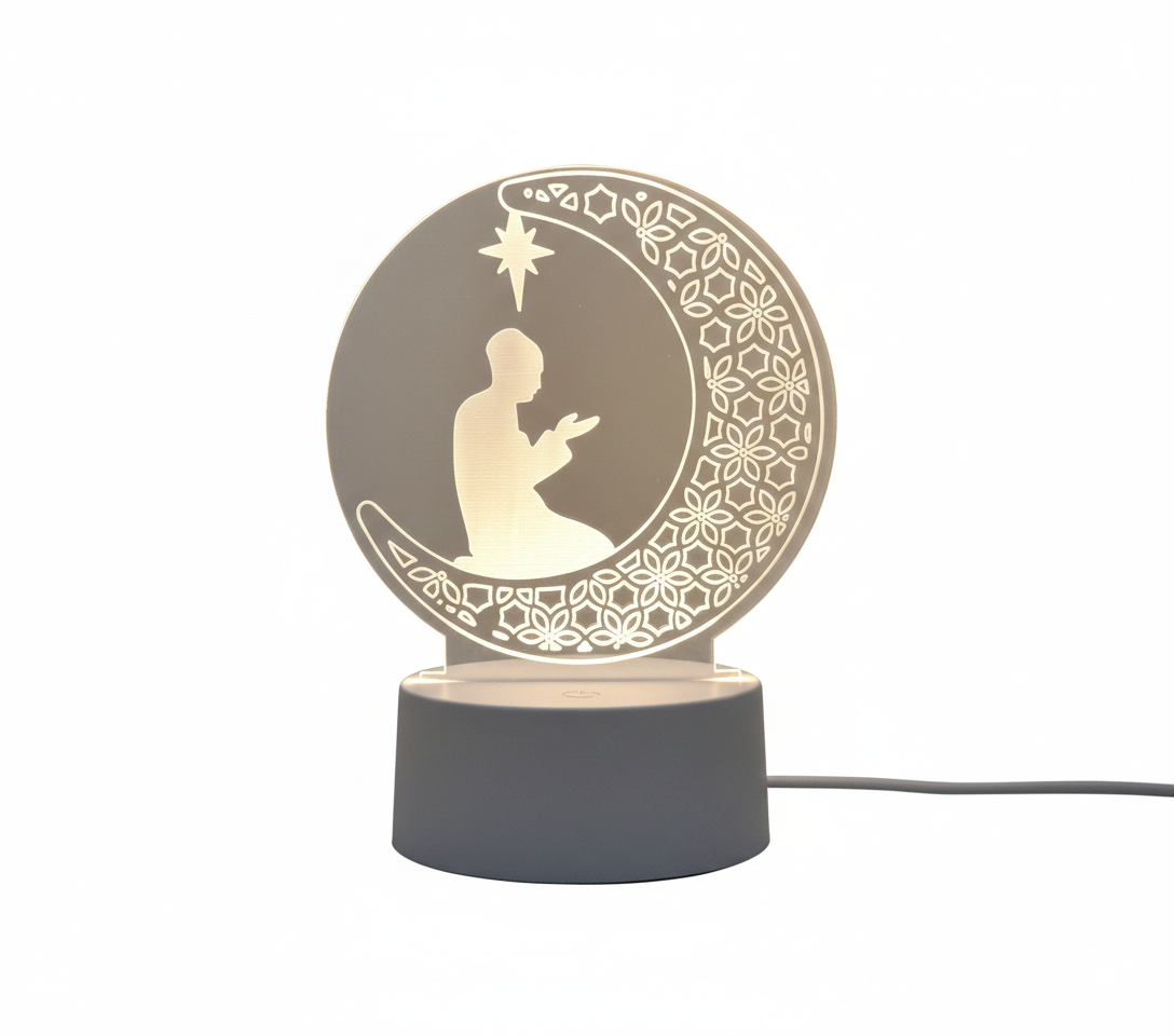 Ramadan Resin LED Acrylic Lamp with Crescent and Star Design | 7076-5