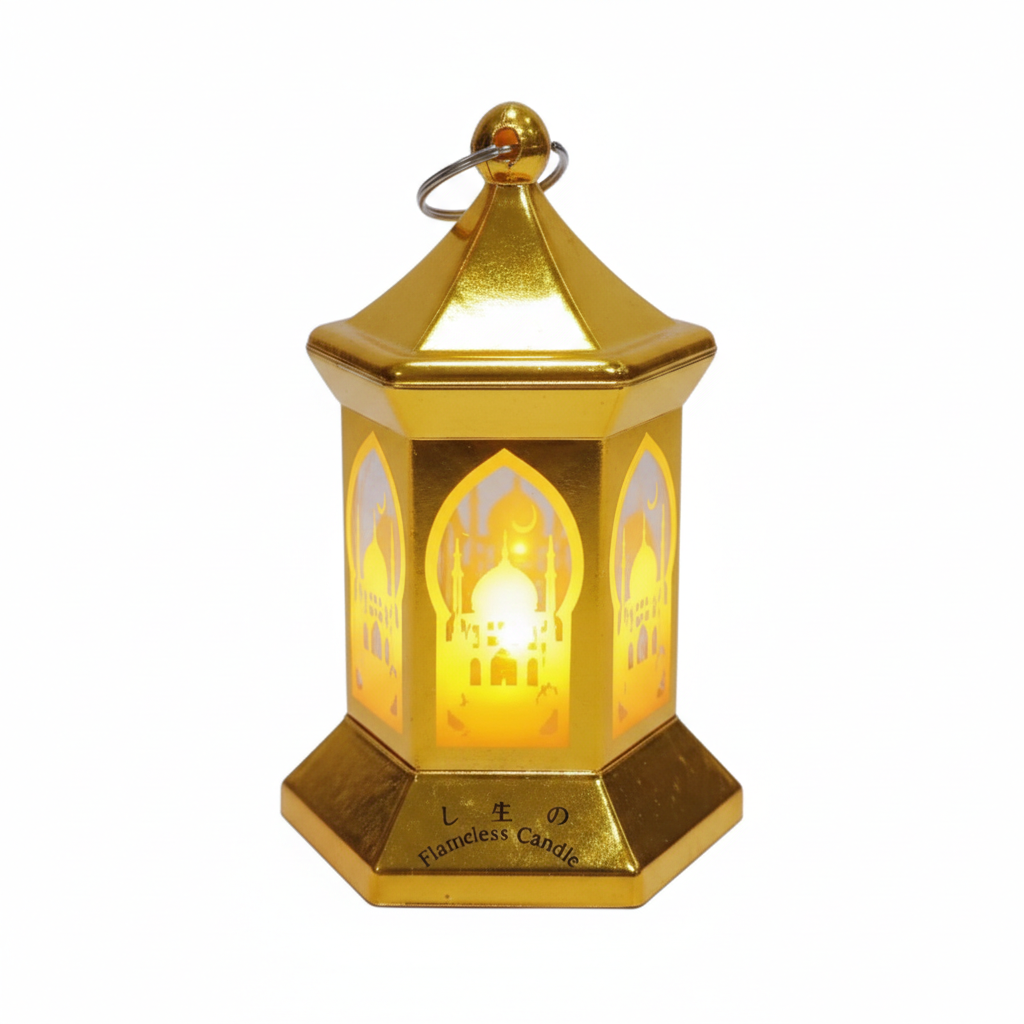 Ramadan Gold LED Lantern with Mosque Silhouette Design | 7082-10