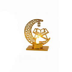 Ramadan Crescent Moon LED Candle Holder with Quran Stand Design – Gold | 7082-11A