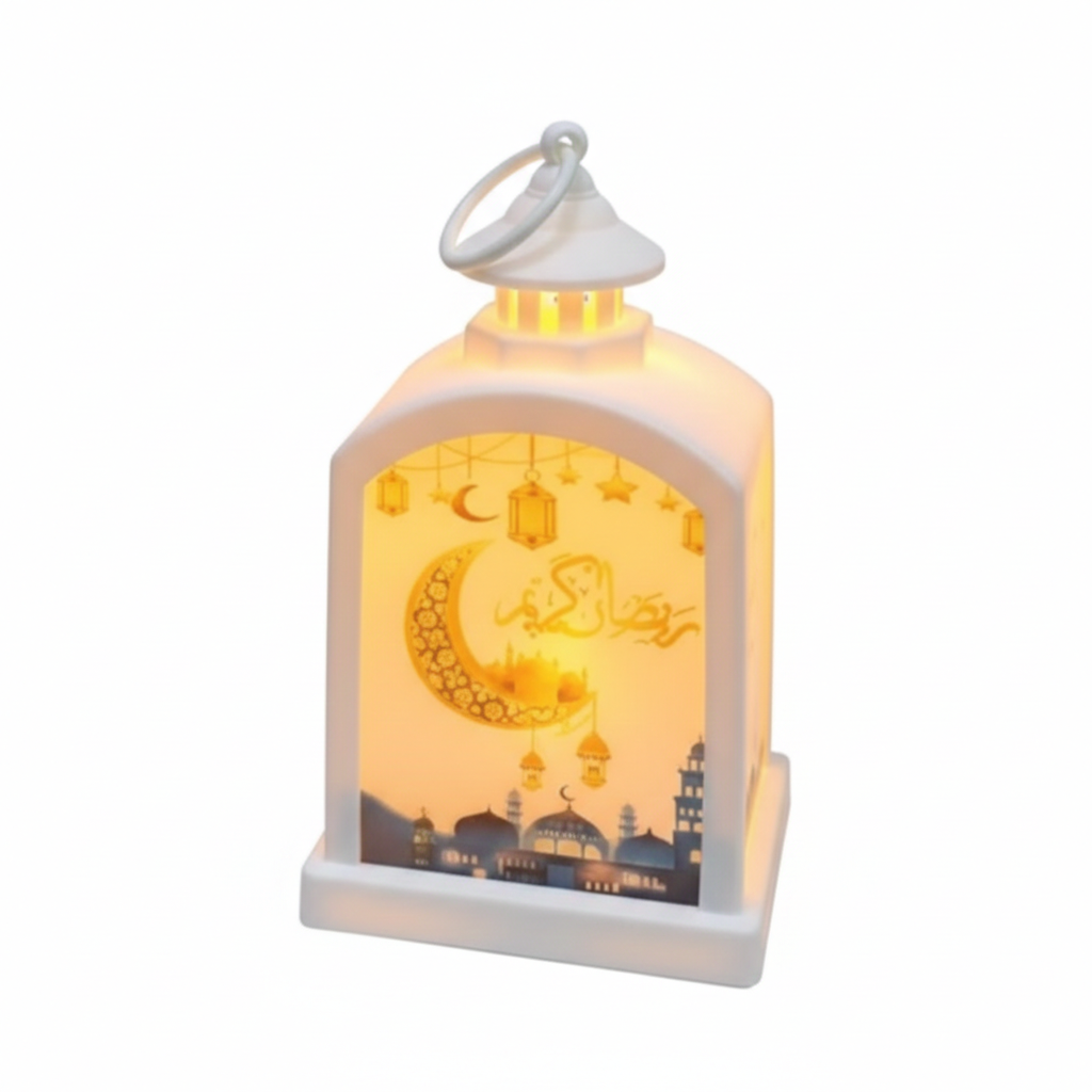 Ramadan Decorative LED Lantern with Cannon Artwork – White | 7082-17W