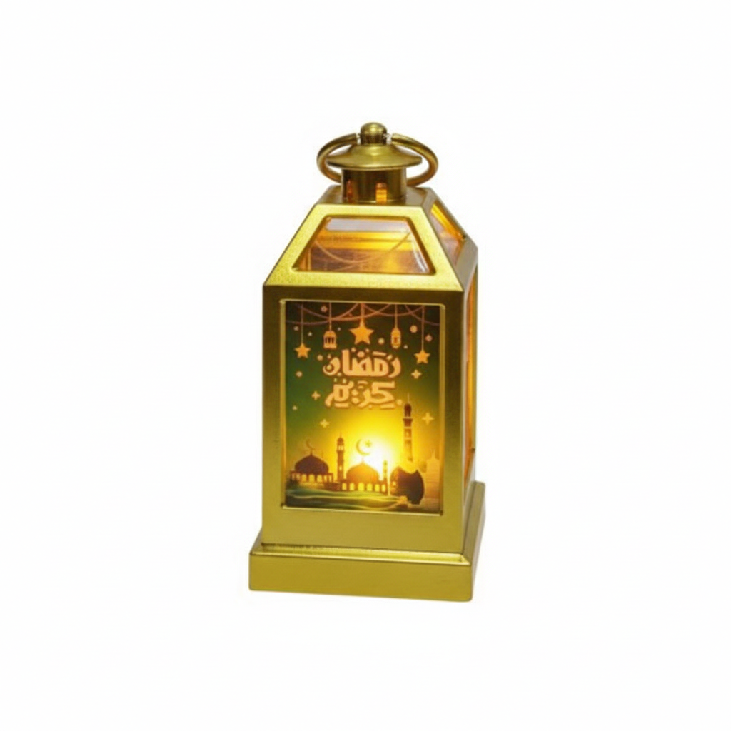 Ramadan Metal LED Lantern with Mosque Design – Gold Finish | 7082-19B