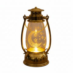 Ramadan Vintage Metal LED Lantern with Crescent Moon Stars Design – Gold | 7082-20A
