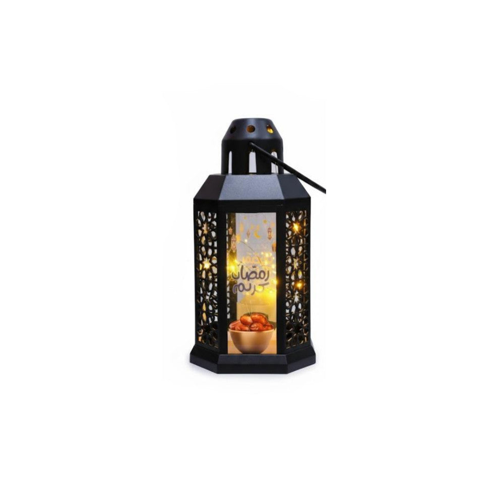 Ramadan Decorative LED Lantern with Dates Bowl Artwork – Black | 7082-31