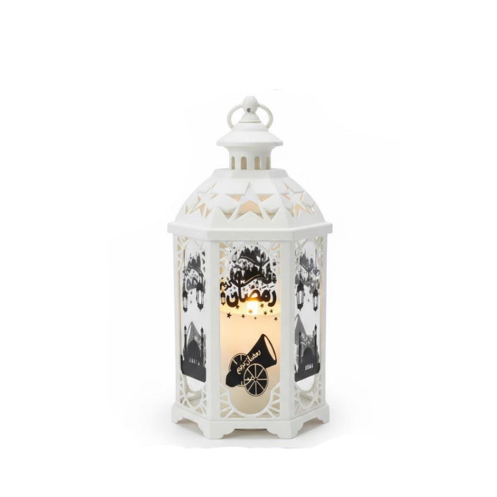Ramadan Hanging Crescent Moon LED Lantern with Ornate Gold Stand | 7082-35