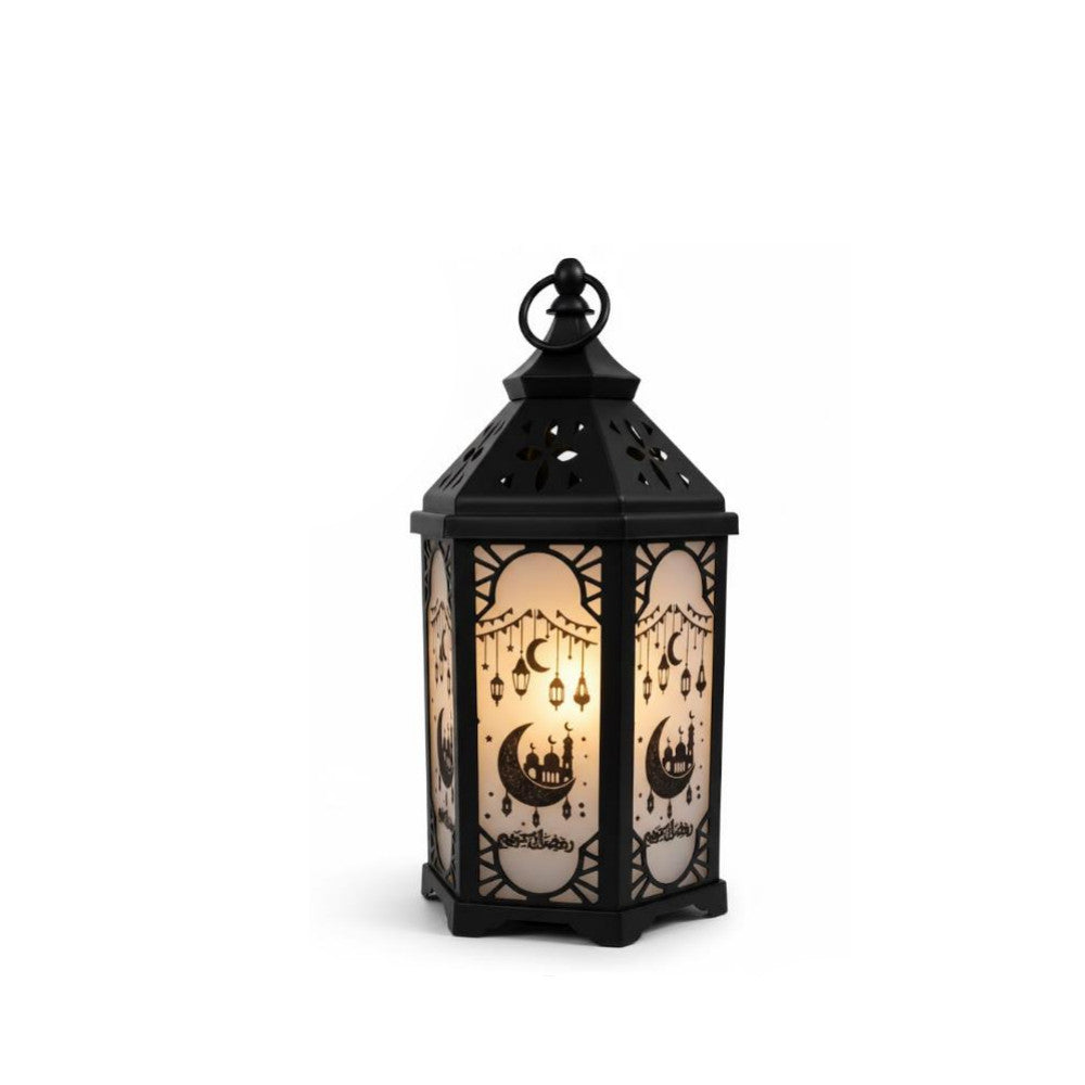 Ramadan Decorative White LED Lantern with Cannon & Mosque Design | 7082-36