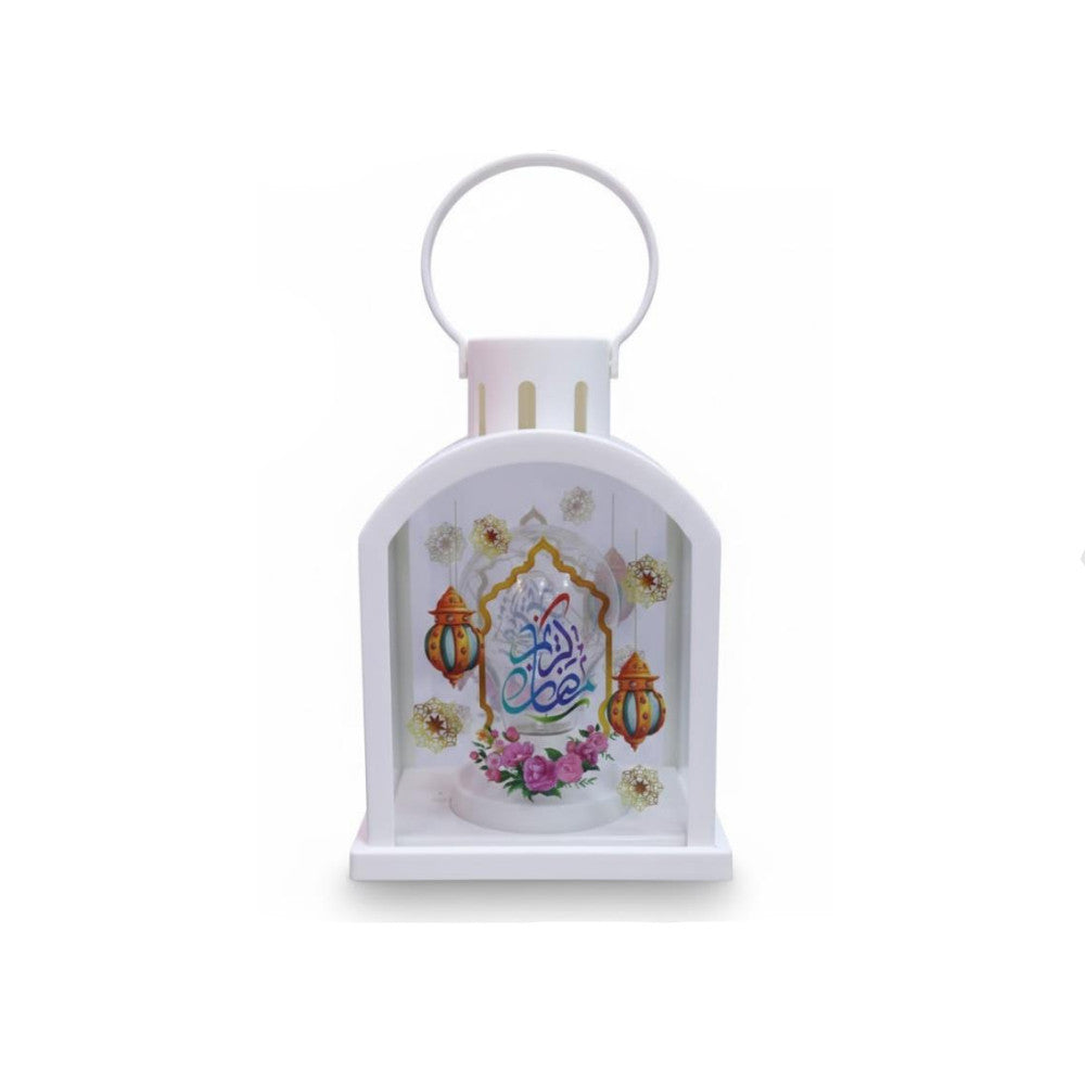 Ramadan Decorative White LED Lantern with Floral Arabic Calligraphy | 7082-41