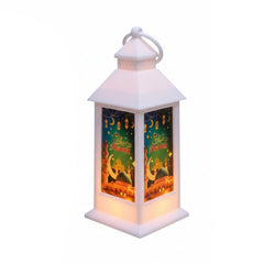 Ramadan Tall LED Lantern with Crescent Moon & Mosque Illustration – White | 7082-44W