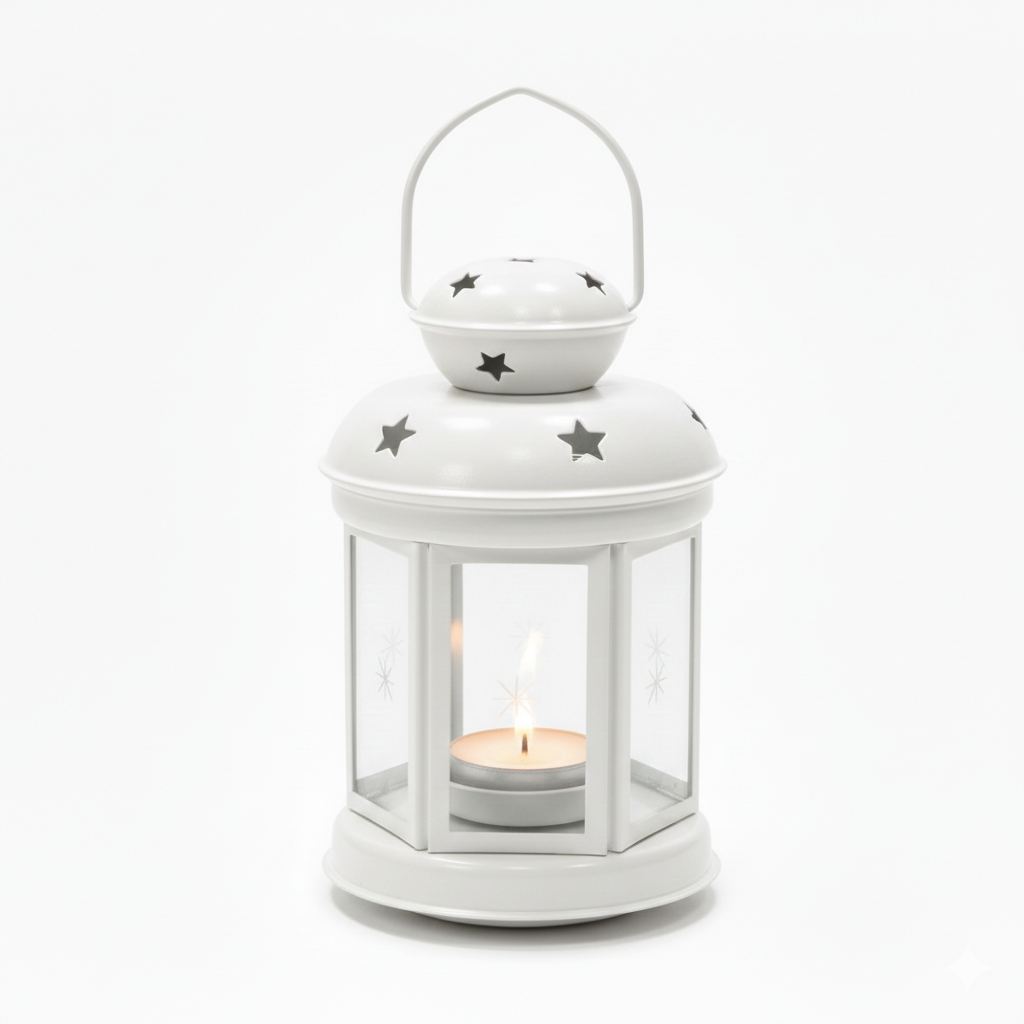 Ramadan Classic Metal LED Lantern with Star Cutouts – White | 7138-1W