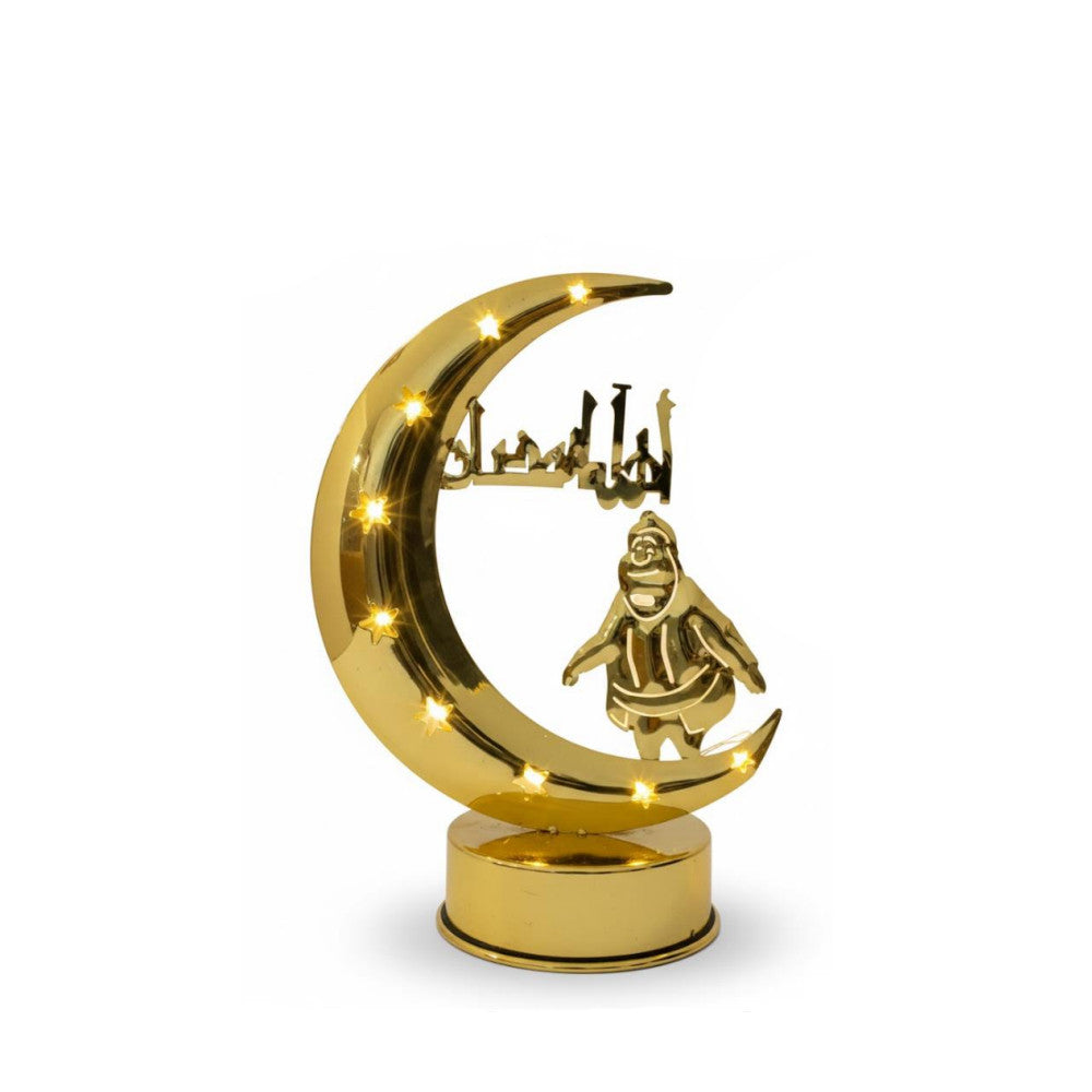 Ramadan Decorative Gold LED Lantern with Crescent Moon & Mosque Motif | 7138-40