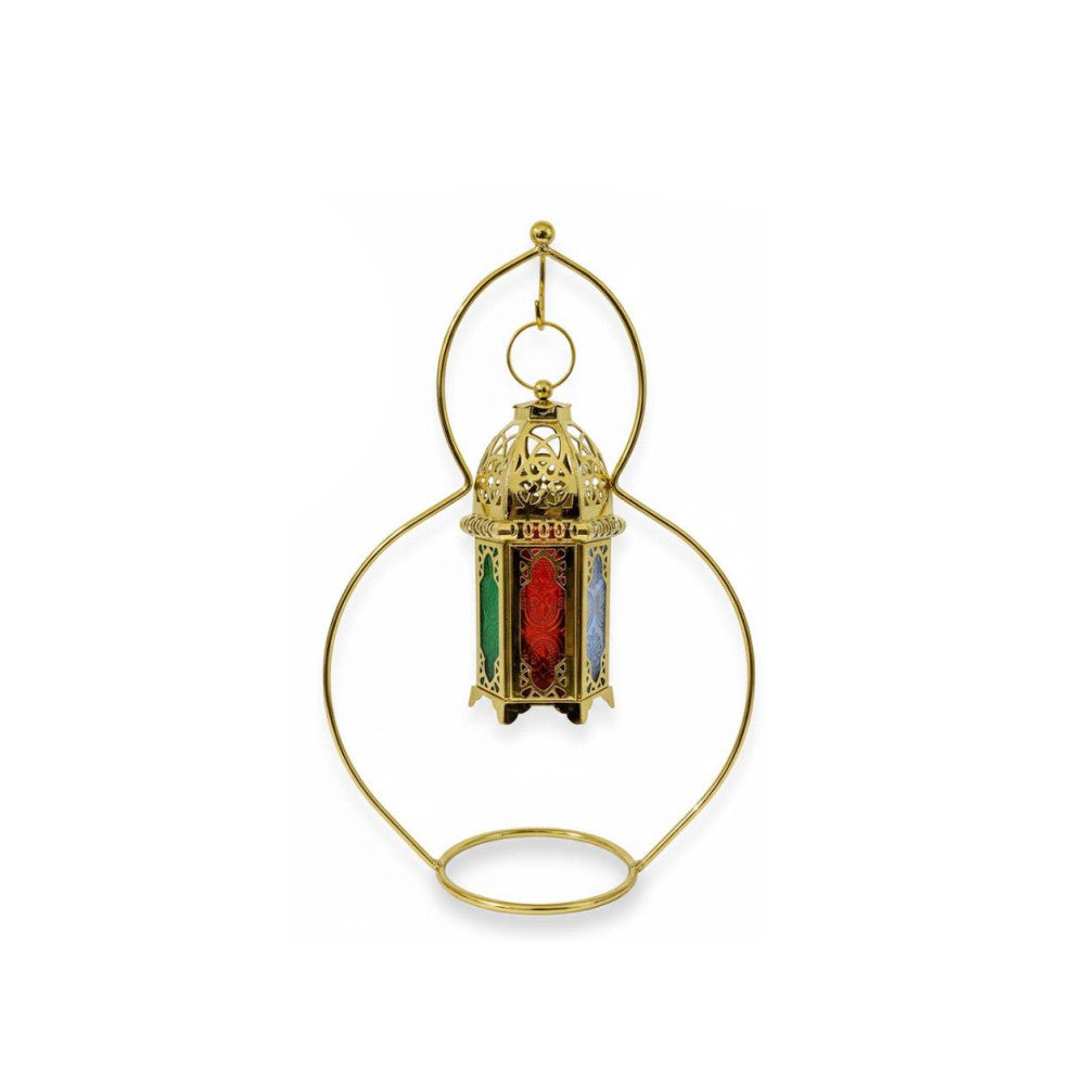 Ramadan Decorative Gold LED Lantern with Crescent Moon & Mosque Design | 7138-61