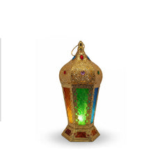 Ramadan Hanging Gold LED Lantern with Star & Moon Cutout Design | 7138-70
