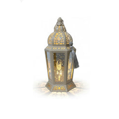 Ramadan Decorative Multicolor Glass LED Lantern – Gold Finish | 7138-85