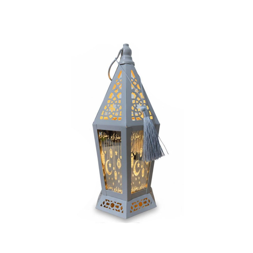 Ramadan Decorative Grey LED Lantern with Arabic Calligraphy Panels | 7138-88