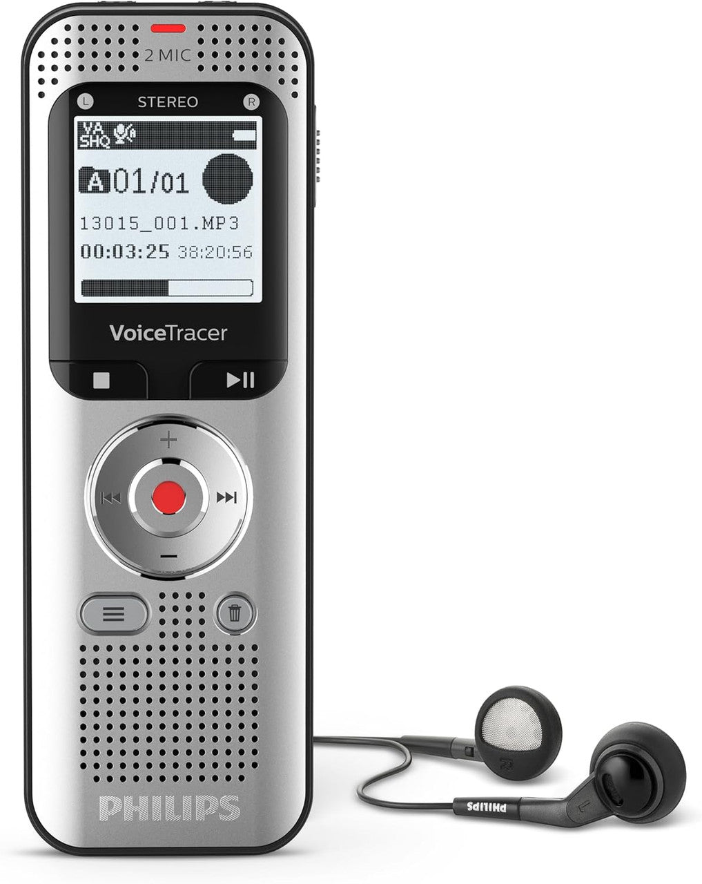 Philips Voice Tracer DVT2050 — Digital Audio Recorder with 8GB Memory, FM Radio & MicroSD Slot