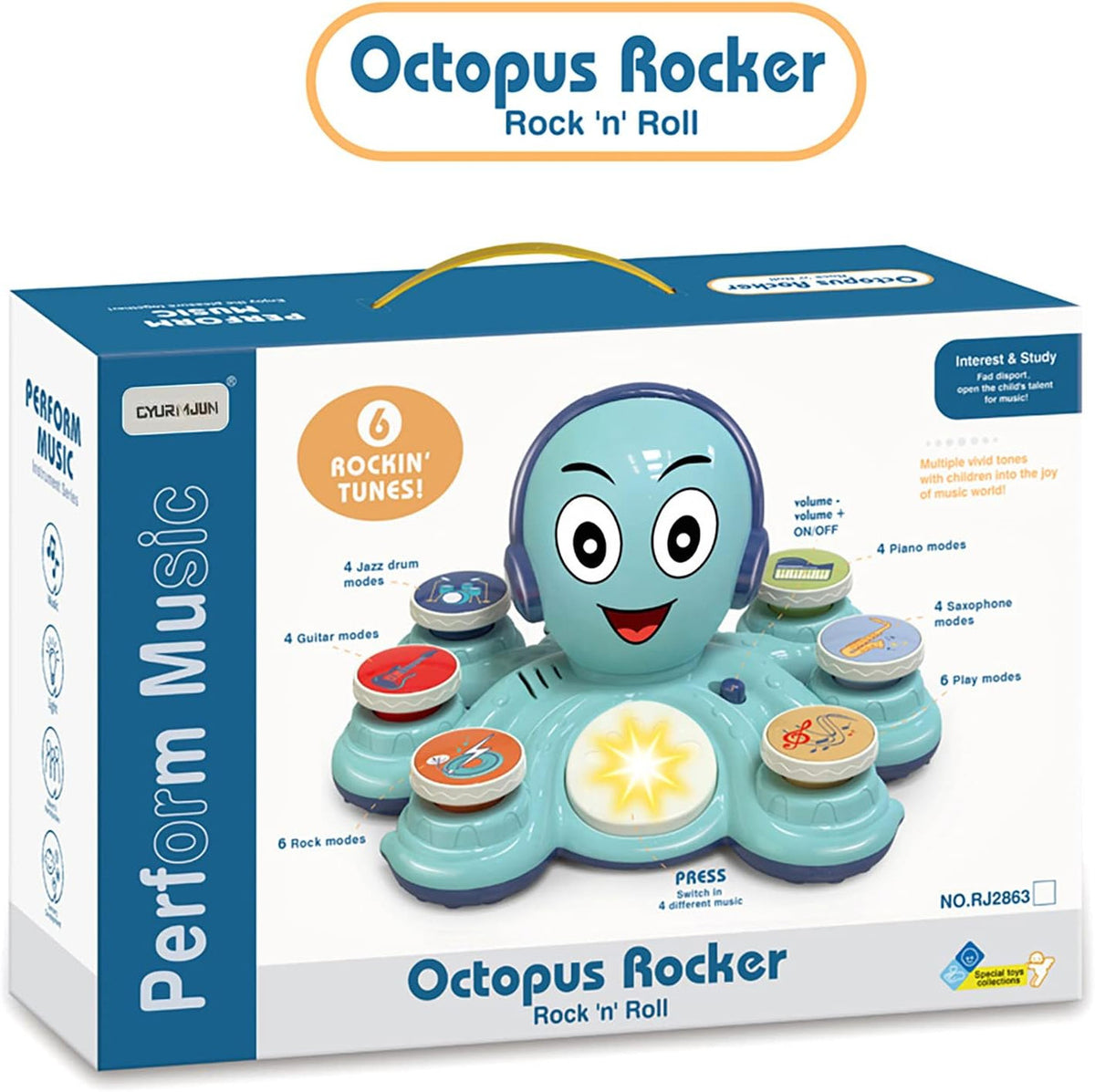 Octopus Music Activity Toy - 6 Rockin’ Tunes & Multi-Mode Buttons | RJ2863