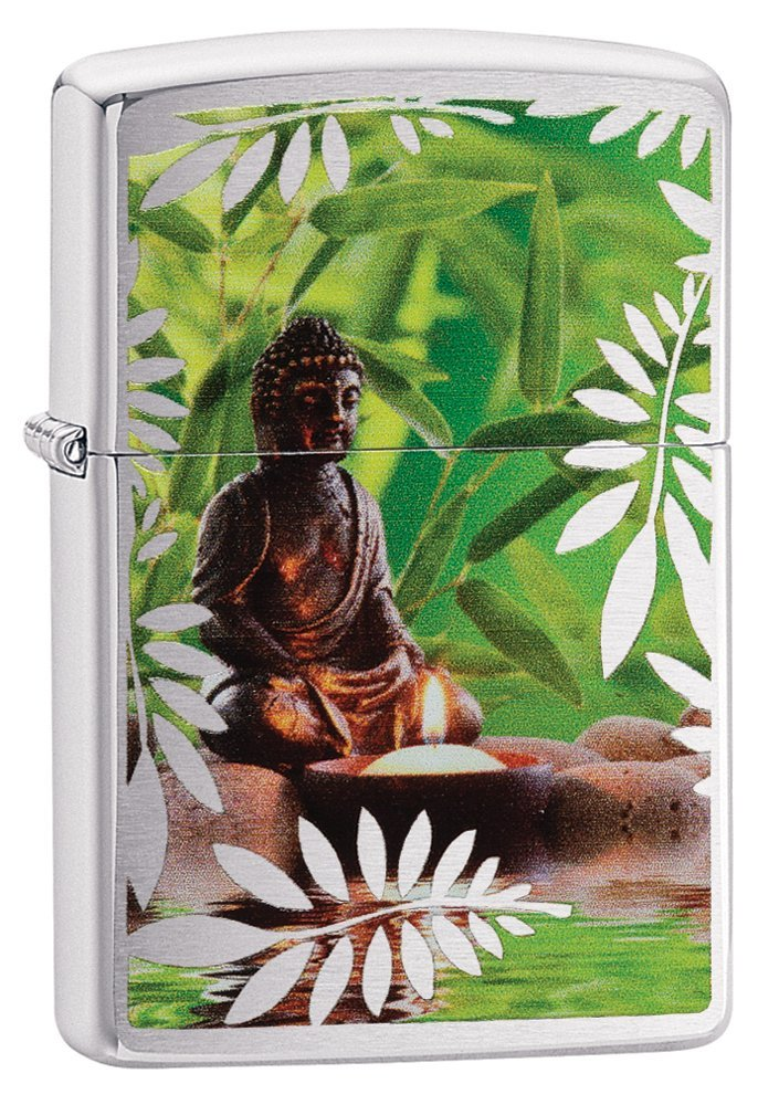Zippo Peaceful Garden Buddha Brushed Chrome Windproof Lighter | 29058