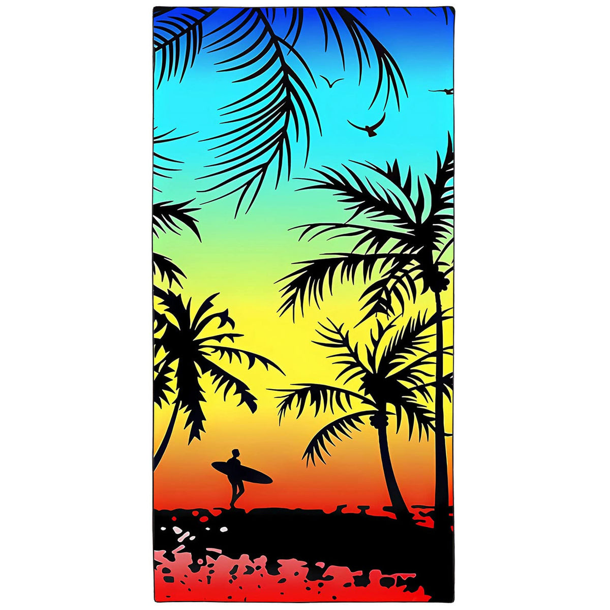 Colorful Sunset Beach Towel with Surfer Print | AL-42285-90