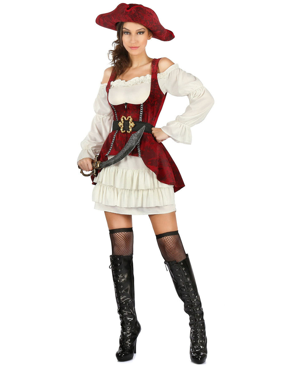 Women’s Pirate Costume Red, White & Black | 093273