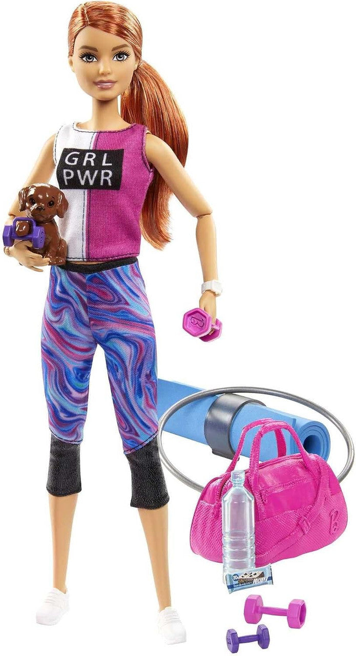 Barbie Fitness Doll with Red Hair, Puppy & 9 Accessories | GJG57