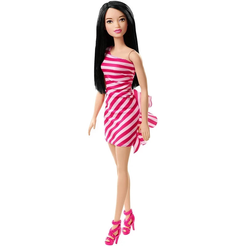Barbie Glitz Doll with Black Hair & Pink-and-White Striped Ruffle Dress | FXL70