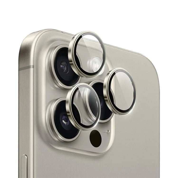 WiWU LG-005 Lens Guard for iPhone 15 Pro / Pro Max — Black Titanium | 9H Tempered Glass + Aluminum Alloy | 3-Pack