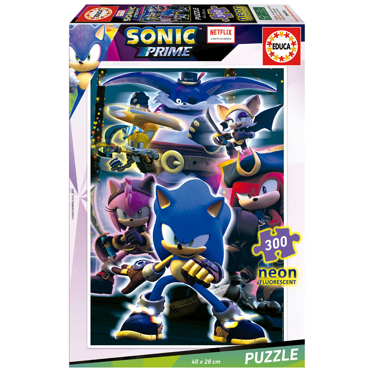 Educa Sonic Prime - 300 pcs Neon Fluorescent Puzzle | 19630