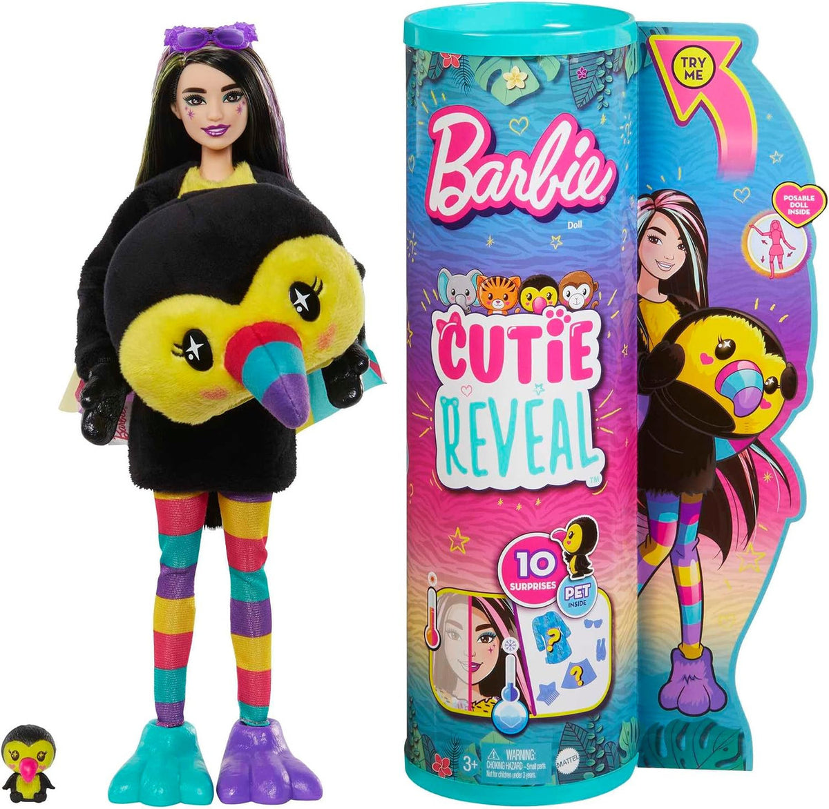 Barbie Cutie Reveal Jungle Series Toucan Doll with 10 Surprises | HKR00