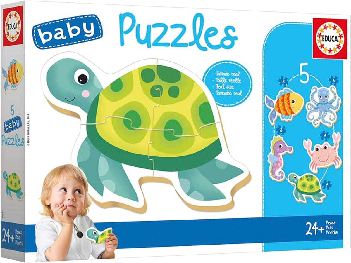 Educa 19951 - Baby Puzzles Sea Animals (5 Real-Size Puzzles) | 19951