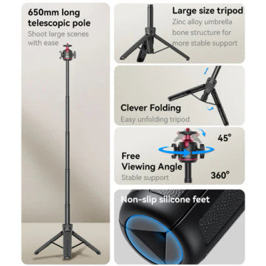 YESIDO Tripod Stand + Camera/Phone Clip & Fill‑In Light | SF26
