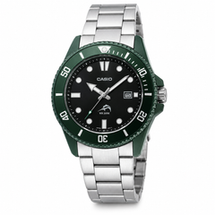 Casio Analog Watch – Green Case, Black Dial & Stainless-Steel Bracelet | MDV-107D-3AVDF