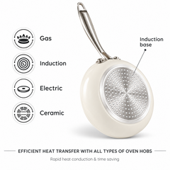 Karaca Swiss Crystal Almond Cream Non-Stick Induction Pan with Stainless Steel Handle 26cm | 8683650355526