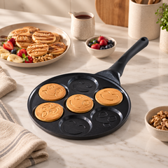 Karaca Fluffy 7-Face Non-Stick Induction Ceramic Pancake Pan 26cm - Black | 8683650394952