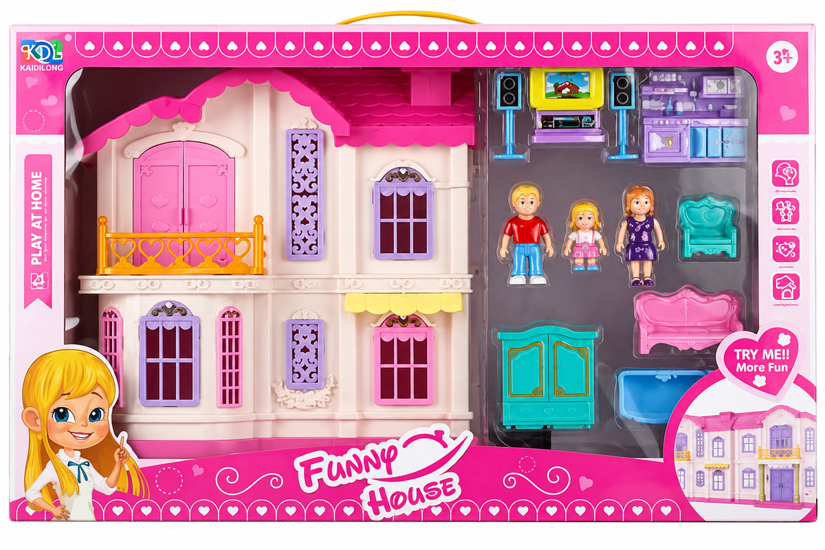 Funny House Dollhouse Playset with Figures & Furniture | KDL39-53