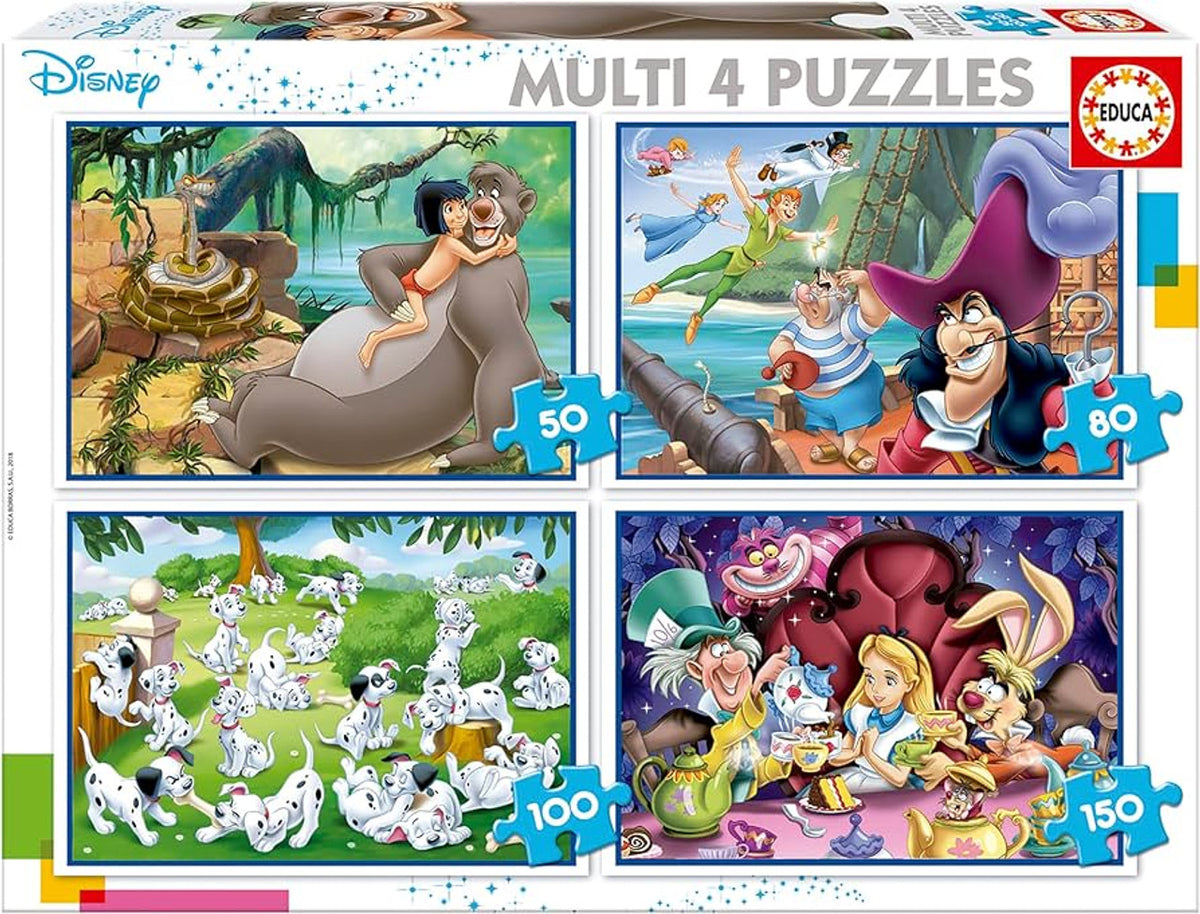 Educa Disney Multi 4 Puzzles - Jungle Book, Peter Pan, 101 Dalmatians, Alice in Wonderland | 18105