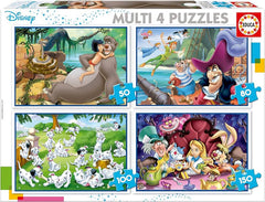 Educa Disney Multi 4 Puzzles - Jungle Book, Peter Pan, 101 Dalmatians, Alice in Wonderland | 18105