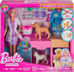 Barbie Fast Cast Veterinarian Clinic Playset with Doll, 2 Pets & 10+ Accessories | JFX93