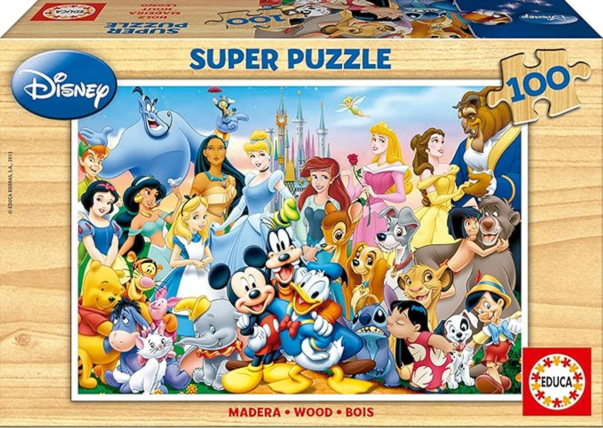 Educa 12002 - Disney Characters Wooden Super Puzzle 100-Piece | 12002