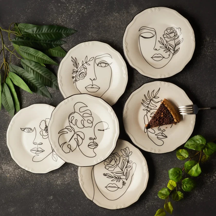 Karaca Face - 6-Piece Porcelain Cake Plate Set - 21cm - White | 153.03.06.6361