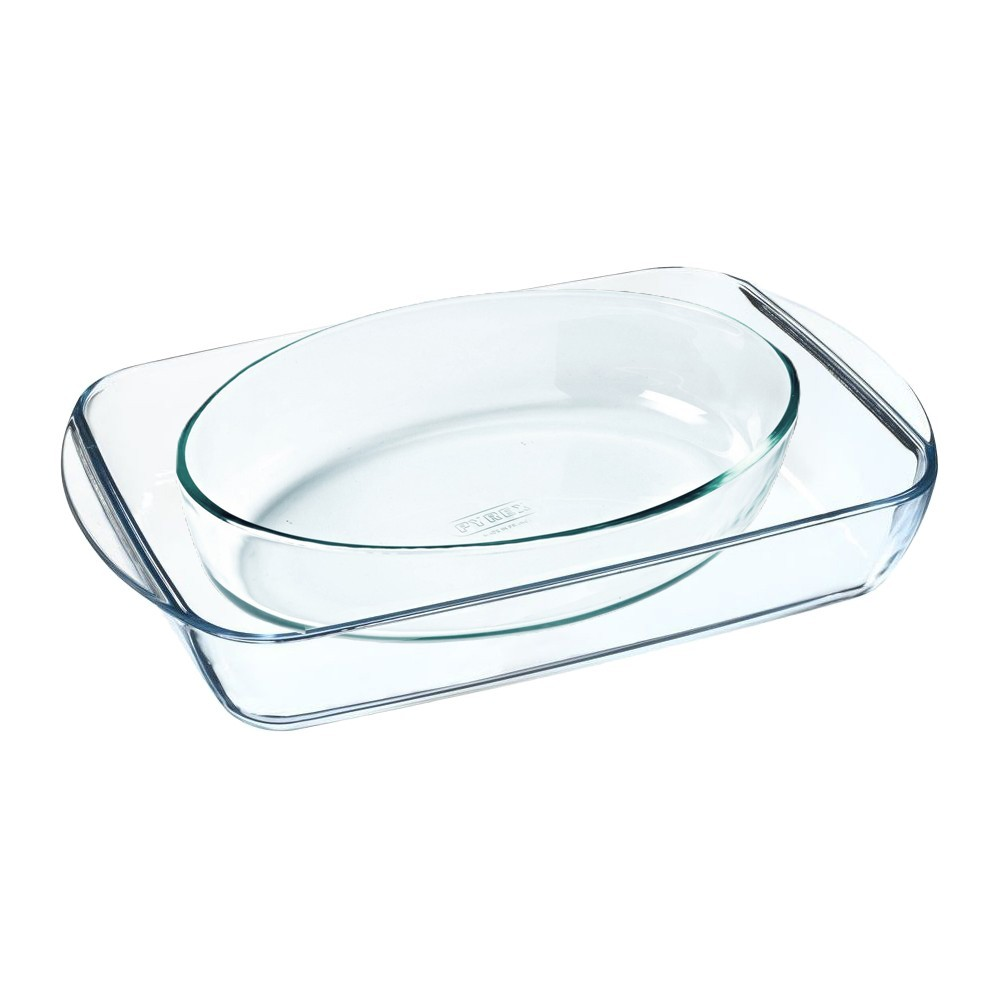 PYREX 913S605 Set of 2 Rectangular Roaster 234B + Oval Roaster 345B