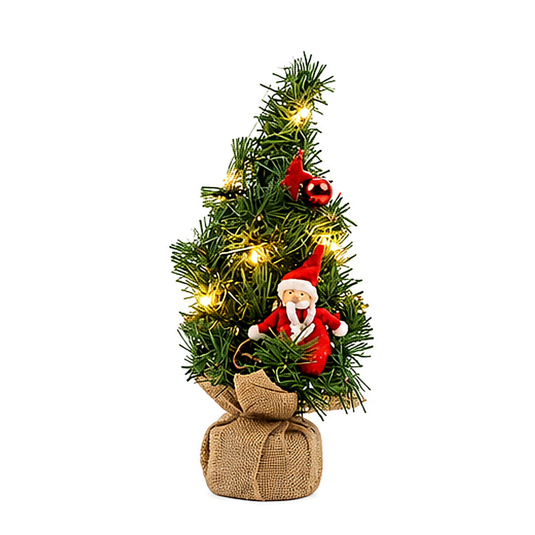 Decorated Christmas Tree with 10 LED Lights & Santa - Green | 990930