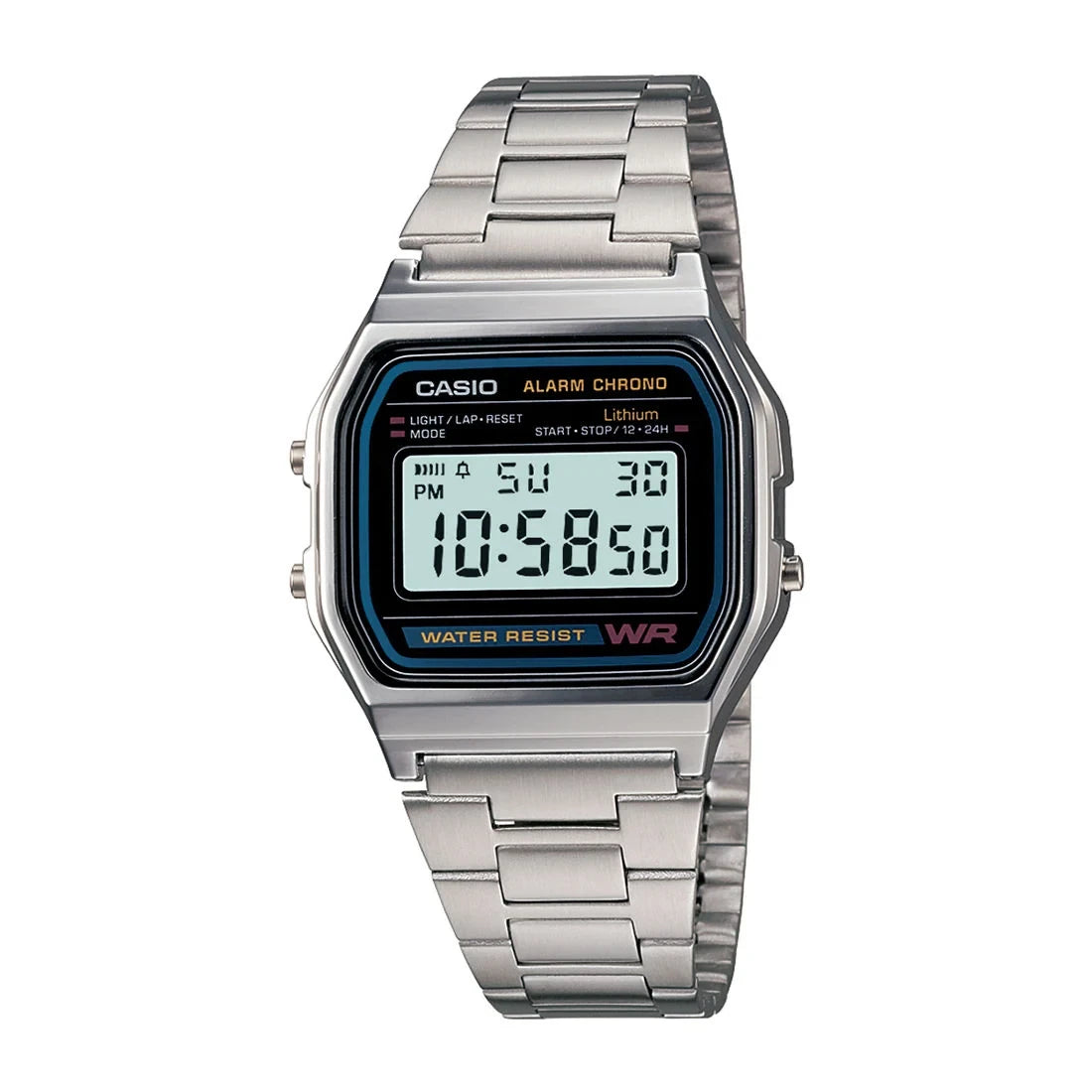 Casio A158WA-1DF Digital Watch – Black Dial & Stainless-Steel Bracelet | A158WA-1DF