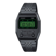 Casio Digital Unisex Watch Black Case, Green Dial, Black Stainless Steel Band | A1100B-1DF