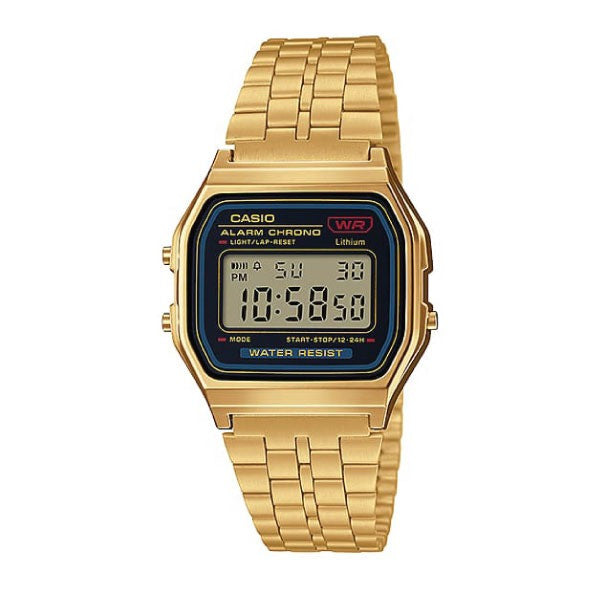 Casio Vintage Digital Unisex Watch - Gold-Plated Case, Black Dial, Gold-Plated Stainless Steel Band | A159WGEA-1DF