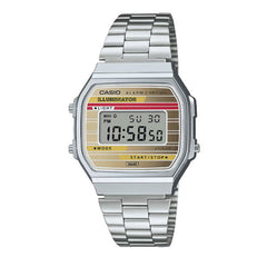 Casio Vintage Digital Unisex Watch Silver Case, Gold Dial, Silver Stainless Steel Band | A168WEHA-9ADF