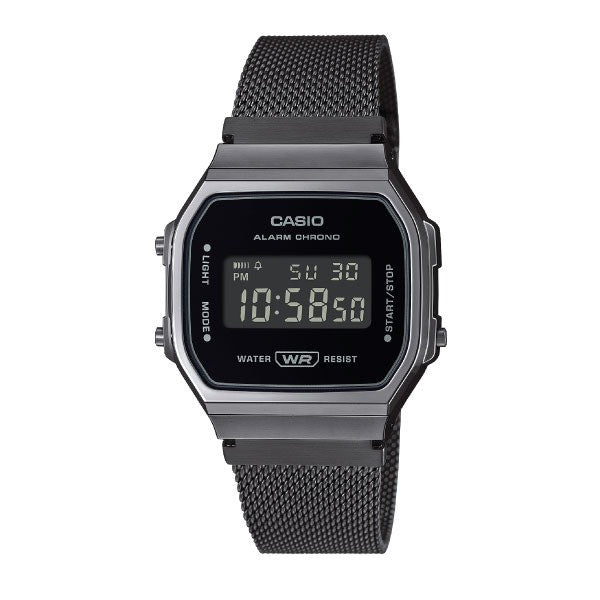 Casio Vintage Digital Unisex Watch - Gunmetal Case, Black Dial & Black Stainless Steel Band | A168WEMB-1BDF