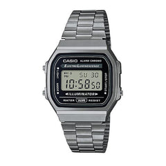 Casio Vintage Digital Unisex Watch Polished Gunmetal Gray Case, Black Dial & Gray Stainless Steel Band | A168WGG-1ADF
