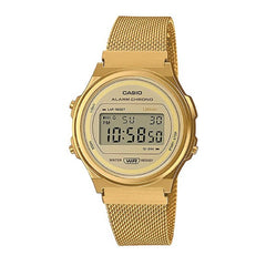 Casio Vintage Digital Unisex Watch Gold-Plated Case, Gold-Plated Dial & Gold-Plated Mesh Stainless Steel Band | A171WEMG-9ADF